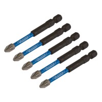 Draper Expert PZ-Type Impact Screwdriver Bits, No.2 x 75mm, 1/4\" Hex (Pack of 5) - 05675