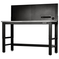 BUNKER Workbench with Stainless Steel Worktop and Power Pegboard, 1550mm - 28097